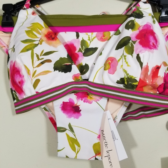 NANETTE LEPORE Silk Blossom-White Classic Swim Top and Bottom, Bathing Suit - Picture 8 of 16